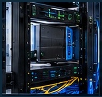 Network rack with installed equipment and cabling